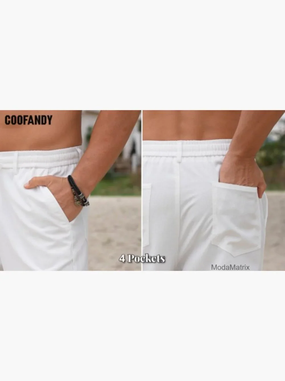 Mens Cotton Linen Drawstring Summer Beach Pants Casual Dress Trousers